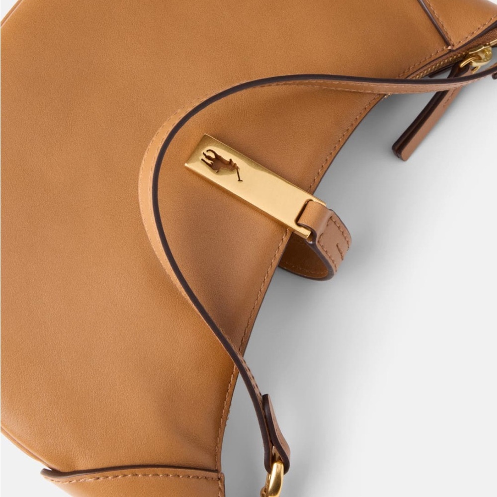 Polo by Ralph Lauren Camel Leather Crescent Shoulder Bag with Gold Hardware - Picture 3 of 10